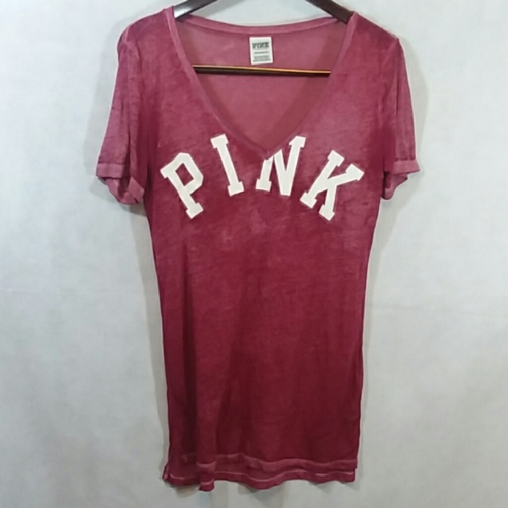 PINK Victoria's Secret Womens T-shirt Maroon Sz XS